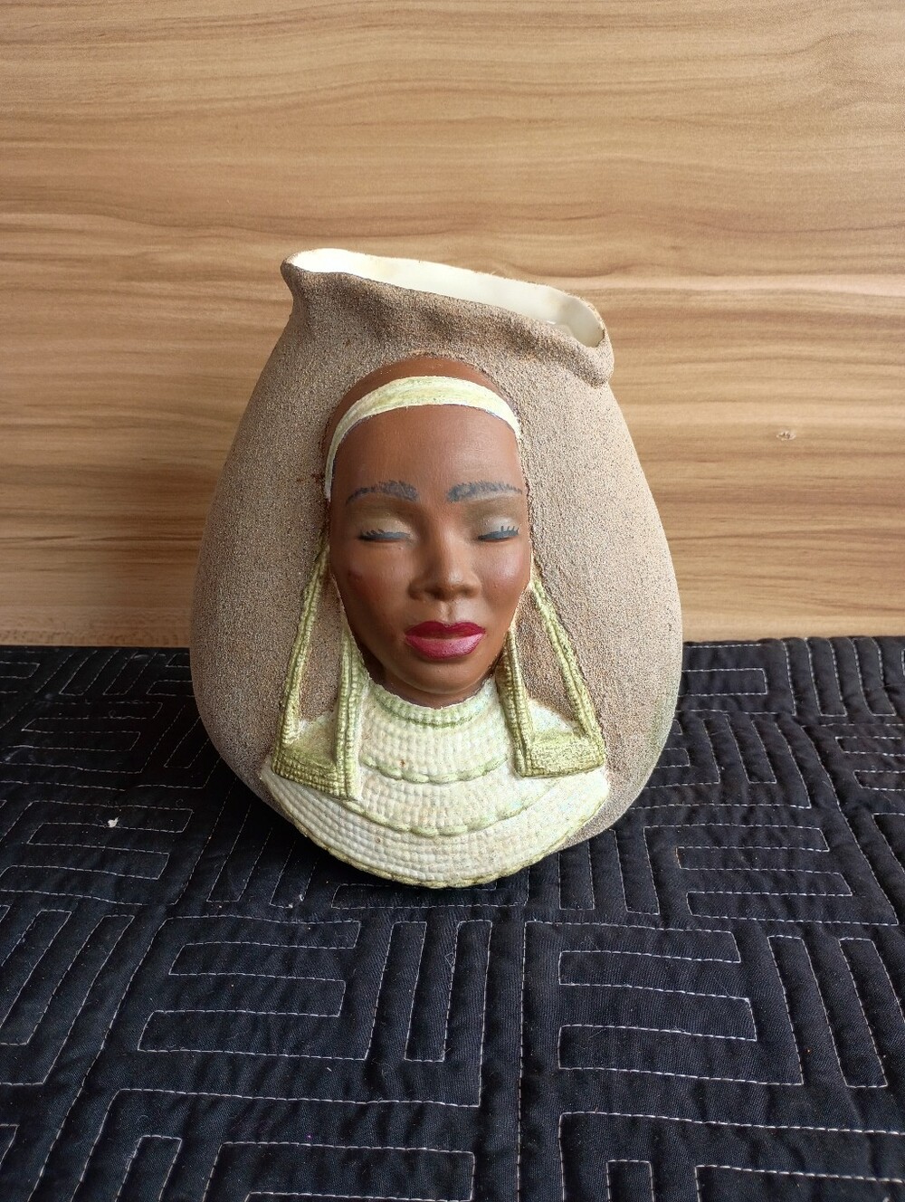 Vintage studio art pottery face vase